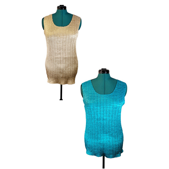 LOT OF 2 Serenade New York Woman Metallic Crepe Tank Top Sleeveless Top Size X - Picture 1 of 13